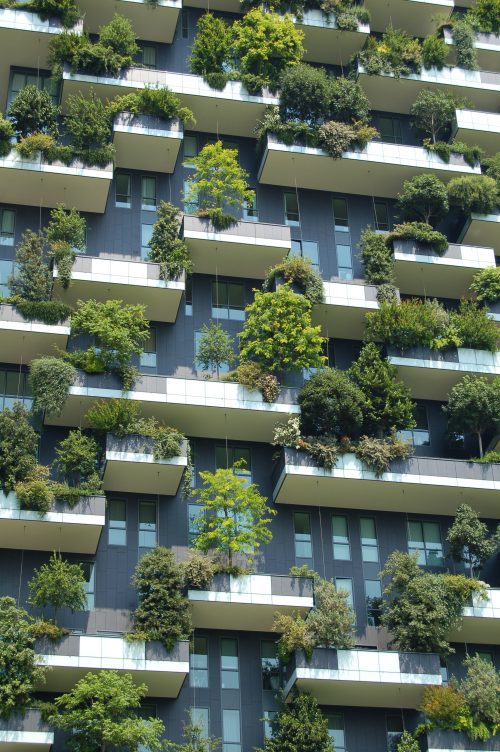 Une façade d'immeuble avec des balcons végétaux